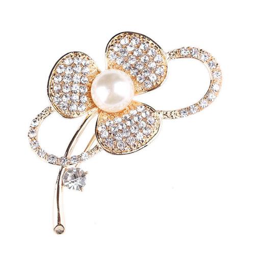 Tibetan Style Brooches, with Plastic Pearl, plated, different styles for choice & for woman & with rhinestone, gold, Sold By PC