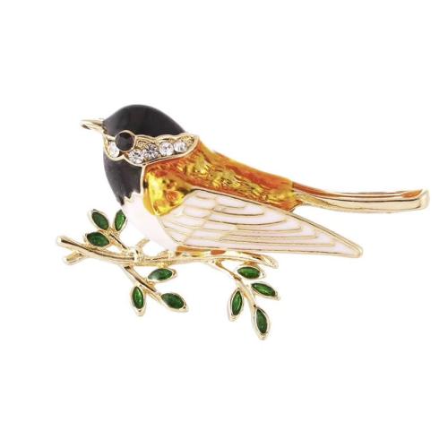 Zinc Alloy Brooches Bird plated for woman & enamel & with rhinestone gold Sold By PC