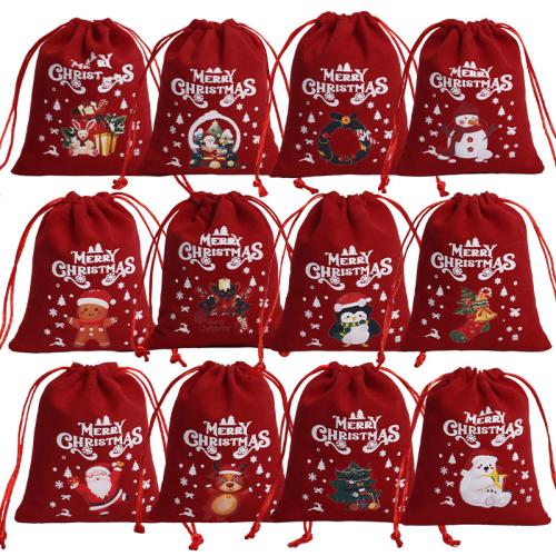 Christmas Gift Bag, Velveteen, with Korean Waxed Cord, dustproof & Christmas Design & multifunctional & different designs for choice, more colors for choice, Sold By PC