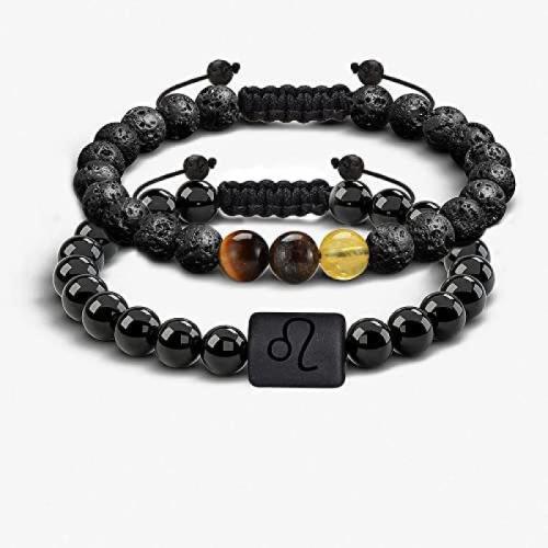 Gemstone Bracelets, Wax Cord, with Lava & Black Agate & Crystal, 2 pieces & Zodiac symbols jewelry & Unisex & different styles for choice, more colors for choice, Length:Approx 16 cm, Sold By Set