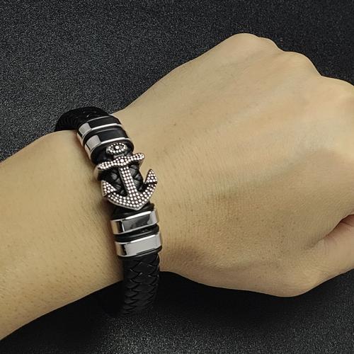 PU Leather Cord Bracelets 304 Stainless Steel with Magnet & PU Leather Vacuum Ion Plating for man Sold By PC