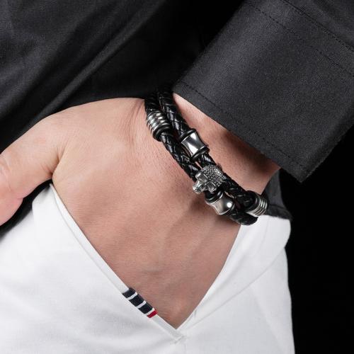 Bracelets cordon PU, Acier inoxydable 304, avec Aimant & cuir PU, Double couche & normes différentes pour le choix & pour homme, plus de couleurs à choisir, Vendu par PC