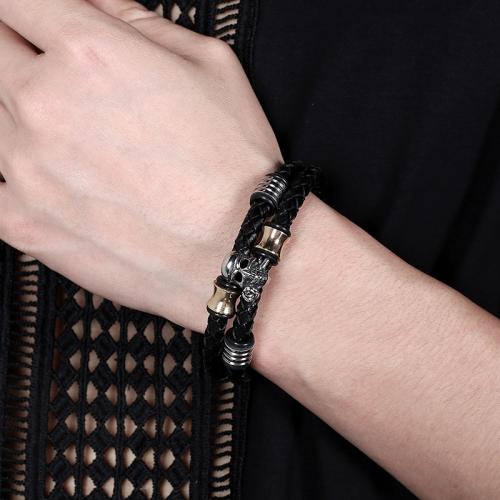 PU Leather Cord Bracelets, 304 Stainless Steel, with Magnet & PU Leather, Vacuum Ion Plating, Double Layer & different size for choice & for man, more colors for choice, Sold By PC