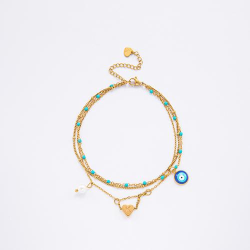 acero inoxidable 304 pulsera tobillera, con Piedra natural, con 2inch extender cadena, 18K chapado en oro, diferentes estilos para la opción & para mujer & esmalte, longitud:aproximado 7.9 Inch, Vendido por UD