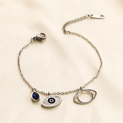 304 Stainless Steel Bracelet, Evil Eye, plated, different styles for choice & for woman & with rhinestone, Sold By PC