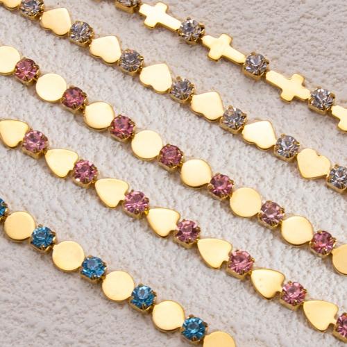 304 Stainless Steel Bracelet, with 2inch extender chain, 18K gold plated, different styles for choice & for woman & with rhinestone, Length:Approx 7 Inch, Sold By PC