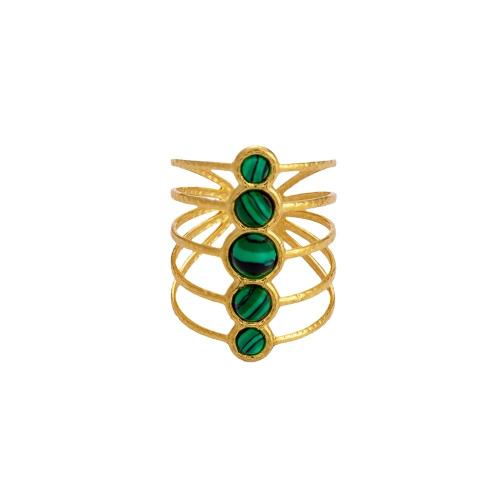 Acier inoxydable 304 Cuff Bague, avec Pierre naturelle, Plaqué or 18K, pour femme & creux, plus de couleurs à choisir, Taille:6-8, Vendu par PC