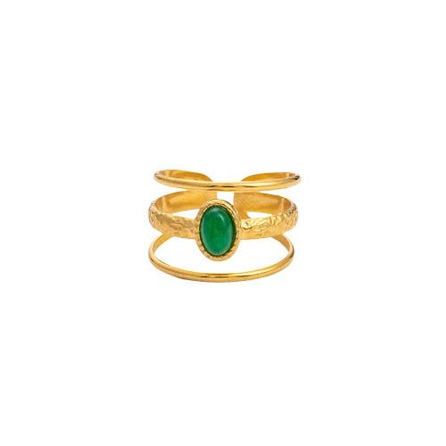 304 Stainless Steel Cuff Finger Ring with Gemstone 18K gold plated & for woman & hollow US Ring Sold By PC