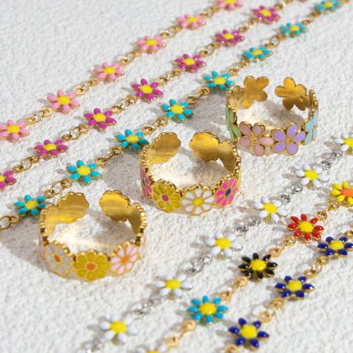 304 Stainless Steel Jewelry Set, with Resin, Flower, 18K gold plated, different styles for choice & for woman & enamel, Sold By PC