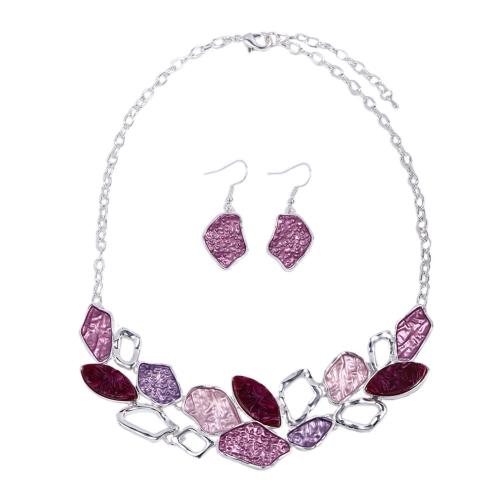 alliage de zinc parure de bijoux, boucle d'oreille & collier, Motif géométrique, Placage, 2 pièces & pour femme & émail & creux, plus de couleurs à choisir, Vendu par fixé