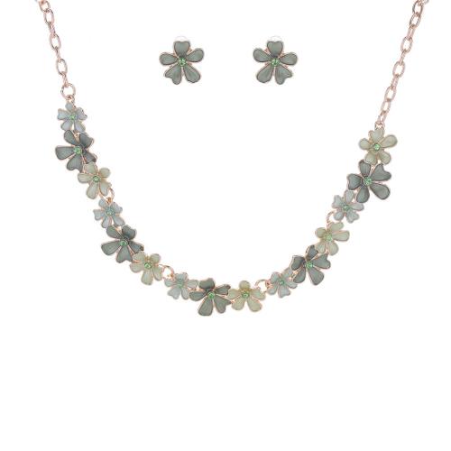 Zinc Alloy Jewelry Set Stud Earring & necklace Flower plated cross chain & 2 pieces & for woman & enamel Sold By Set