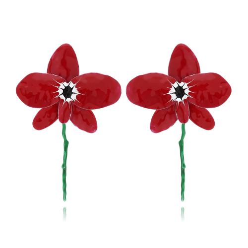 Tibetan Style Stud Earring, with Iron, fashion jewelry & for woman & enamel, red, 126x83mm, Sold By Pair