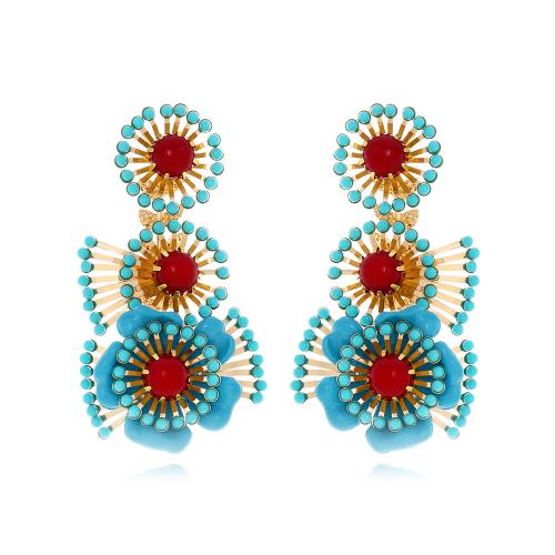 Boucle d'oreille dormeuse en alliage de zinc, avec Seedbead & résine, bijoux de mode & pour femme, bleu, 76x40mm, Vendu par paire