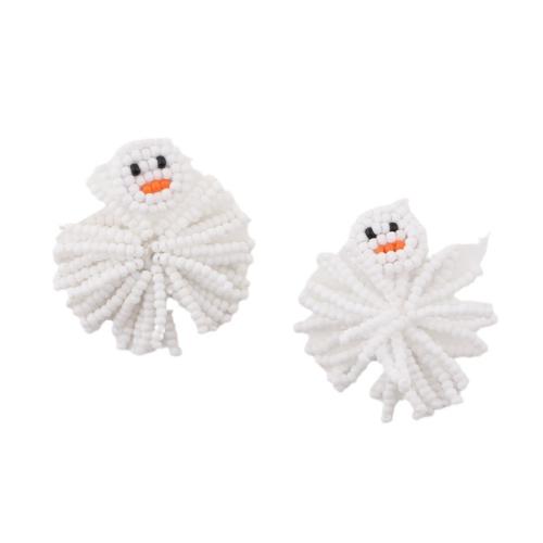 Boucles d'oreilles de Noël, Seedbead, bonhomme de neige, Conception de Noël & bijoux de mode & pour femme, blanc, 40mm, Vendu par paire