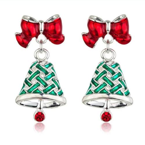 Pendientes de Navidad, aleación de zinc, Árbol de Navidad, Diseño de Navidad & Joyería & para mujer & con diamantes de imitación, 22x12mm, Vendido por Par