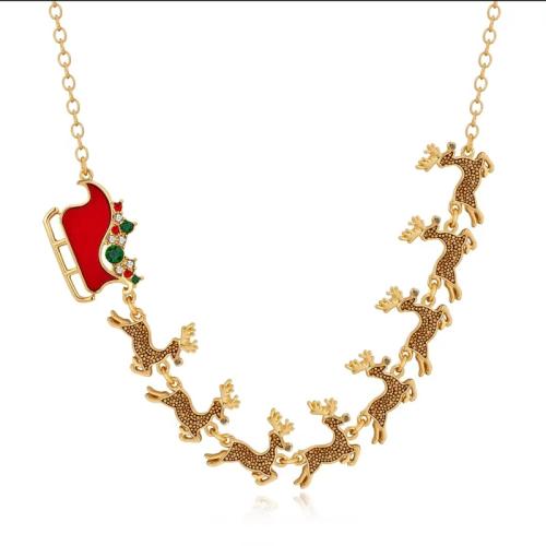 Christmas Necklaces, Tibetan Style, with 3.4inch extender chain, Christmas Design & fashion jewelry & for woman & enamel & with rhinestone, golden, Length:Approx 18.5 Inch, Sold By PC