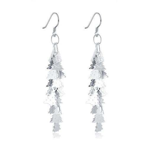 Boucles d'oreilles de Noël, alliage de zinc, arbre de noël, Conception de Noël & bijoux de mode & pour femme, argent, 62x10mm, Vendu par paire