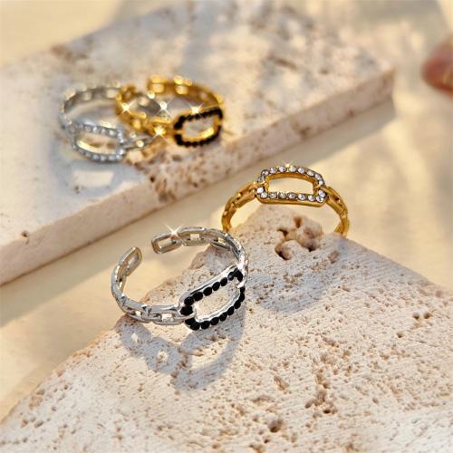 Rhinestone Stainless Steel Finger Ring, 304 Stainless Steel, fashion jewelry & for woman & with rhinestone, more colors for choice, inside diameter 17mm, Sold By PC