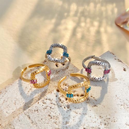 Rhinestone Stainless Steel Finger Ring 304 Stainless Steel fashion jewelry & for woman & with rhinestone inside diameter 17mm Sold By PC