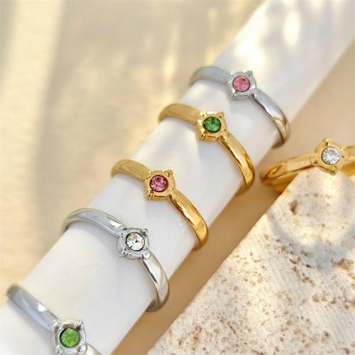 Rhinestone Stainless Steel Finger Ring, 304 Stainless Steel, fashion jewelry & Unisex & with rhinestone, more colors for choice, inside diameter 17mm, Sold By PC