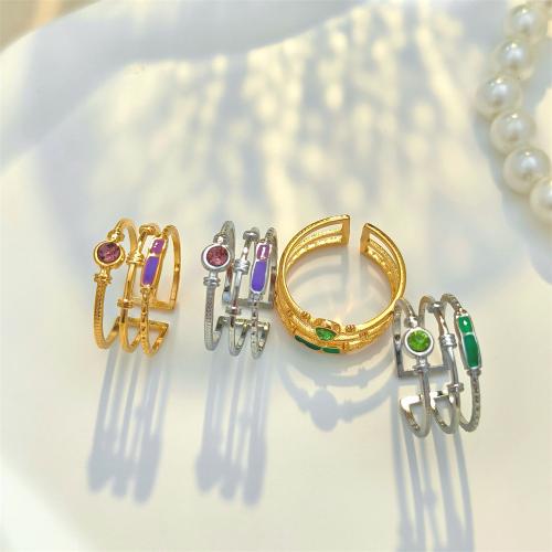 Rhinestone Stainless Steel Finger Ring 304 Stainless Steel Unisex & enamel & with rhinestone inside diameter 17mm Sold By PC