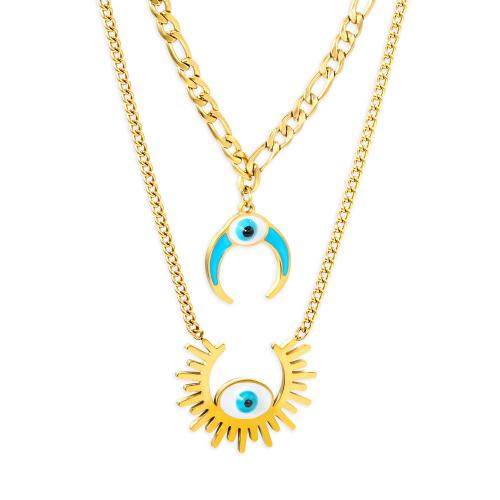 Stainless Steel Jewelry Necklace 304 Stainless Steel Double Layer & for woman & enamel golden Sold By Strand