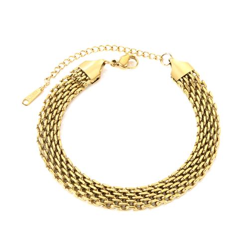 Bijoux bracelet en acier inoxydable, Acier inoxydable 304, avec 5cm chaînes de rallonge, Plaqué or 18K, bijoux de mode & pour femme, doré, Vendu par Environ 17 cm brin