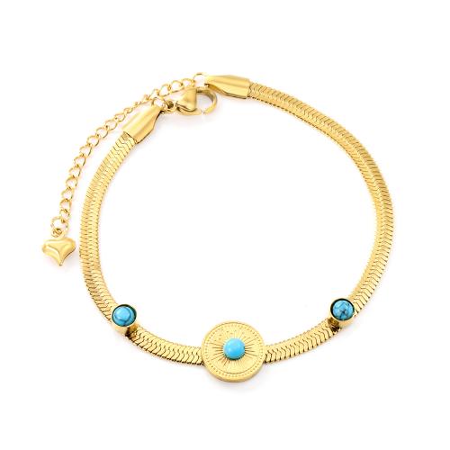 Stainless Steel Jewelry Bracelet, 304 Stainless Steel, with turquoise, with 5cm extender chain, fashion jewelry & for woman, golden, Sold Per Approx 18 cm Strand