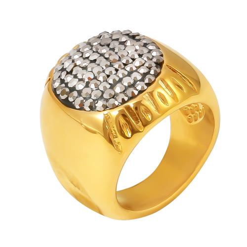 Titanium Steel Finger Ring, with Rhinestone Clay Pave, fashion jewelry & different size for choice & for woman, more colors for choice, Sold By PC