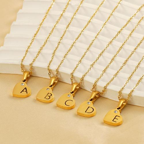 Stainless Steel Jewelry Necklace, 304 Stainless Steel, Heart, 18K gold plated, different designs for choice & for woman & with rhinestone, golden, 13.50x11mm, Length:Approx 45 cm, Sold By PC