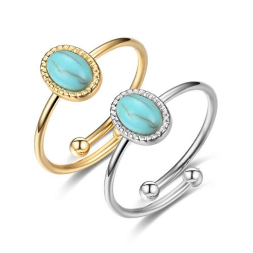 Stainless Steel Finger Ring, 304 Stainless Steel, with turquoise, fashion jewelry & Unisex, more colors for choice, inside diameter 17mm, Sold By PC