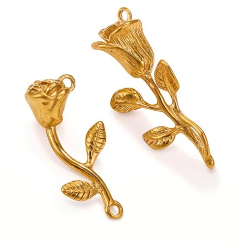 Stainless Steel Flower Pendant, 304 Stainless Steel, Rose, 18K gold plated, DIY & different styles for choice, golden, 5PCs/Bag, Sold By Bag