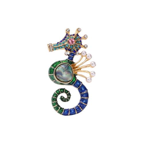 Tibetan Style Brooches, with Plastic Pearl, Seahorse, fashion jewelry & for woman & with rhinestone, 58x31mm, Sold By PC