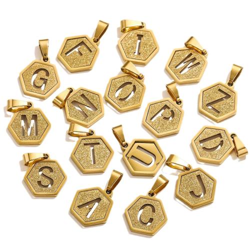 Edelstahl Schmuck Anhänger, 304 Edelstahl, Sechseck, 18K vergoldet, DIY & verschiedene Muster für Wahl, goldfarben, 15mm, 5PCs/PC, verkauft von PC