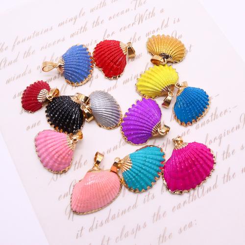 Shell Pendants, with Brass, gold color plated, dyed & DIY, more colors for choice, about:19x20-25x28mm, Sold By PC