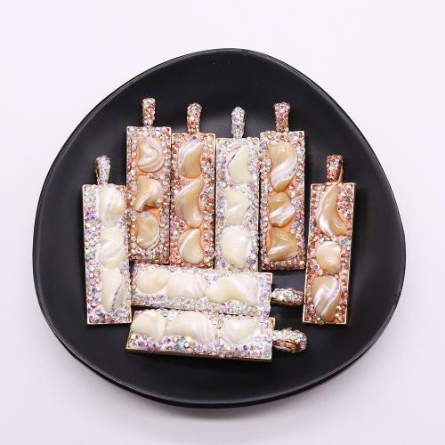 Shell Pendants Brass with Shell Rectangle gold color plated DIY & with rhinestone nickel lead & cadmium free Sold By PC