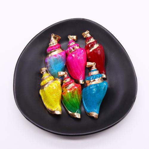 Natural Trumpet Shell Pendants, with Brass, Conch, gold color plated, dyed & DIY, more colors for choice, about:19x41-25x53mm, Sold By PC