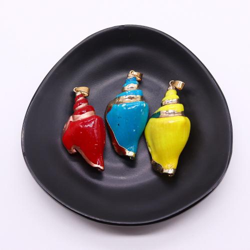 Natural Trumpet Shell Pendants, with Brass, Conch, gold color plated, dyed & DIY, more colors for choice, about:23x45-26x53mm, Sold By PC