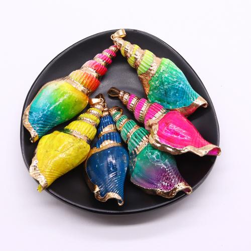 Natural Trumpet Shell Pendants, with Brass, Conch, gold color plated, dyed & DIY, more colors for choice, about:21x55-32x83mm, Sold By PC