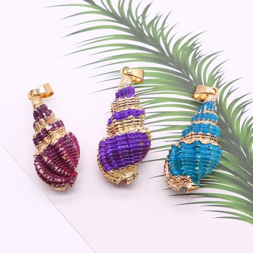 Natural Trumpet Shell Pendants, with Brass, Conch, gold color plated, dyed & DIY, more colors for choice, about:13x24-18x40mm, Sold By PC