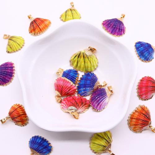 Shell Pendants, with Brass, gold color plated, dyed & DIY, more colors for choice, about:23x21-30x25mm, Sold By PC