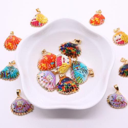 Shell Pendants, with Brass, gold color plated, dyed & DIY, more colors for choice, about:24x21-32x28mm, Sold By PC