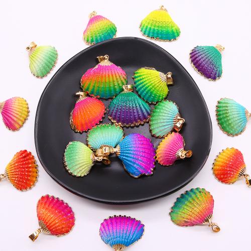 Shell Pendants, with Brass, gold color plated, dyed & DIY, more colors for choice, about:24x22-29x33mm, Sold By PC