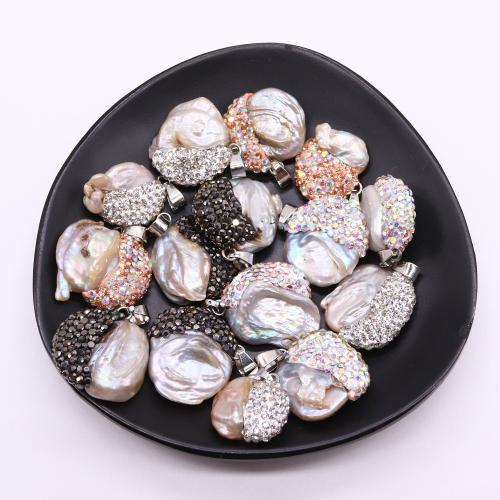 Freshwater Pearl Pendants, with Brass, irregular, silver color plated, DIY & with rhinestone, more colors for choice, about:19x25-27x27mm, Sold By PC