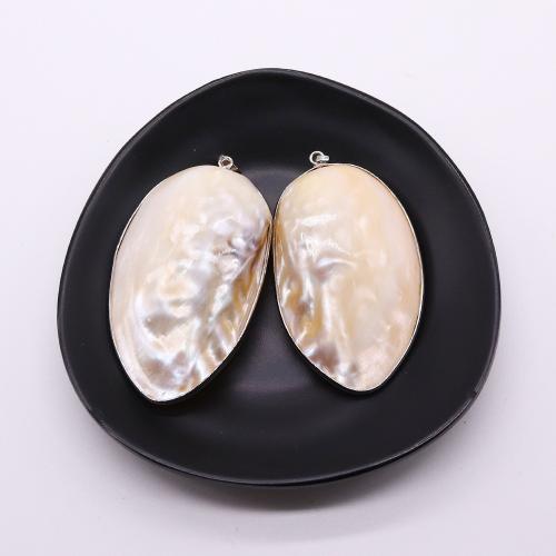 Shell Pendants with Brass Oval silver color plated DIY Sold By PC