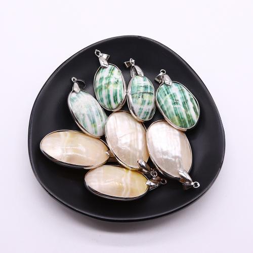 Shell Pendants with Brass Oval silver color plated DIY x35- Sold By PC