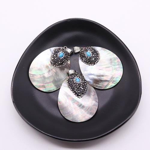 Shell Pendler, Sea Shell, med Messing, Teardrop, sølvfarvet forgyldt, du kan DIY & med rhinestone, 35x48mm, Solgt af PC