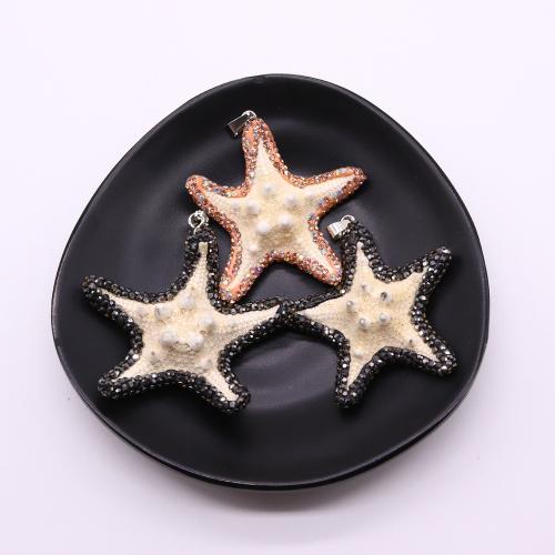 Shell Pendants, with Brass, Starfish, silver color plated, DIY & with rhinestone, more colors for choice, 47x49mm, Sold By PC