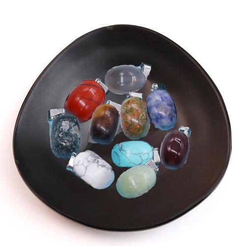 Gemstone Pendants Jewelry, Natural Stone, with Brass, Oval, silver color plated, DIY & different materials for choice, more colors for choice, 13x22mm, Sold By PC