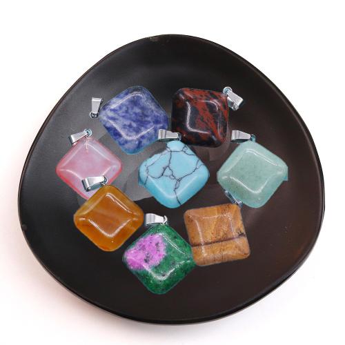 Gemstone Pendants Jewelry Natural Stone with Brass Rhombus silver color plated DIY Sold By PC